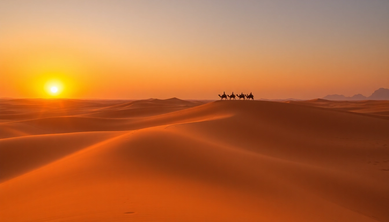 Experience Morocco private tours with a camel trek across stunning Sahara dunes at sunset, highlighting authentic adventure and scenic beauty.