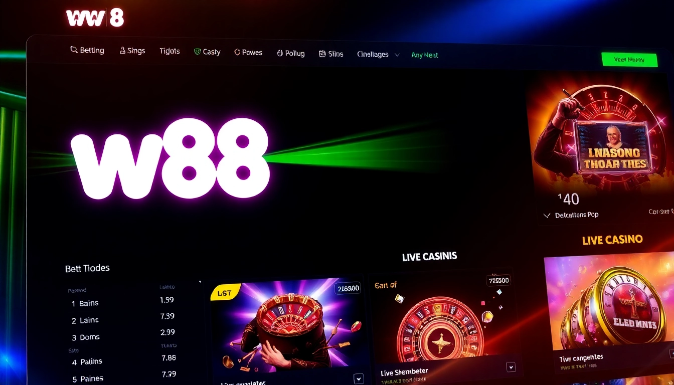 Engaging visualization of the w88 online betting platform with vibrant graphics and action elements for user interaction.