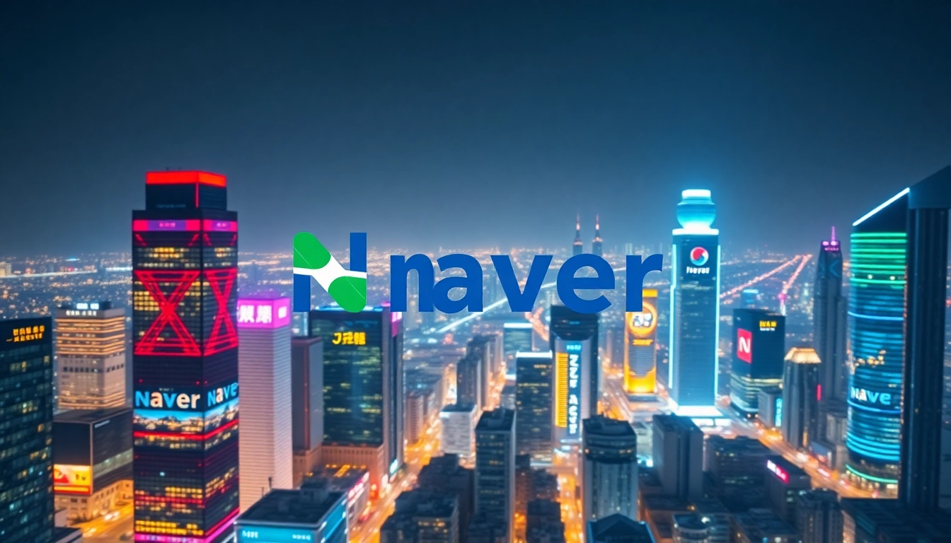 An engaging Naver-themed digital interface showcasing Korean online services and a connected network that highlights its role as a leading platform.