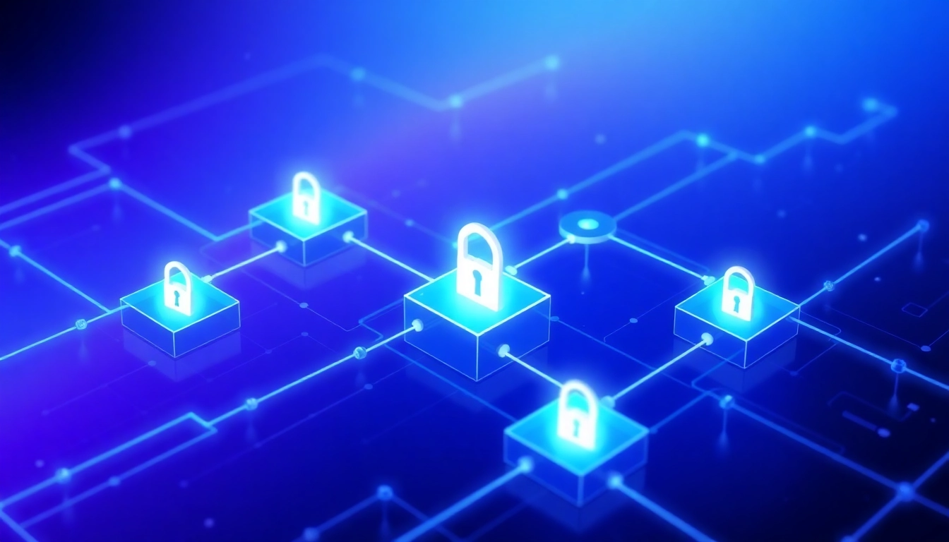 Blockchain network illustrating interconnected blocks and cryptographic links, symbolizing