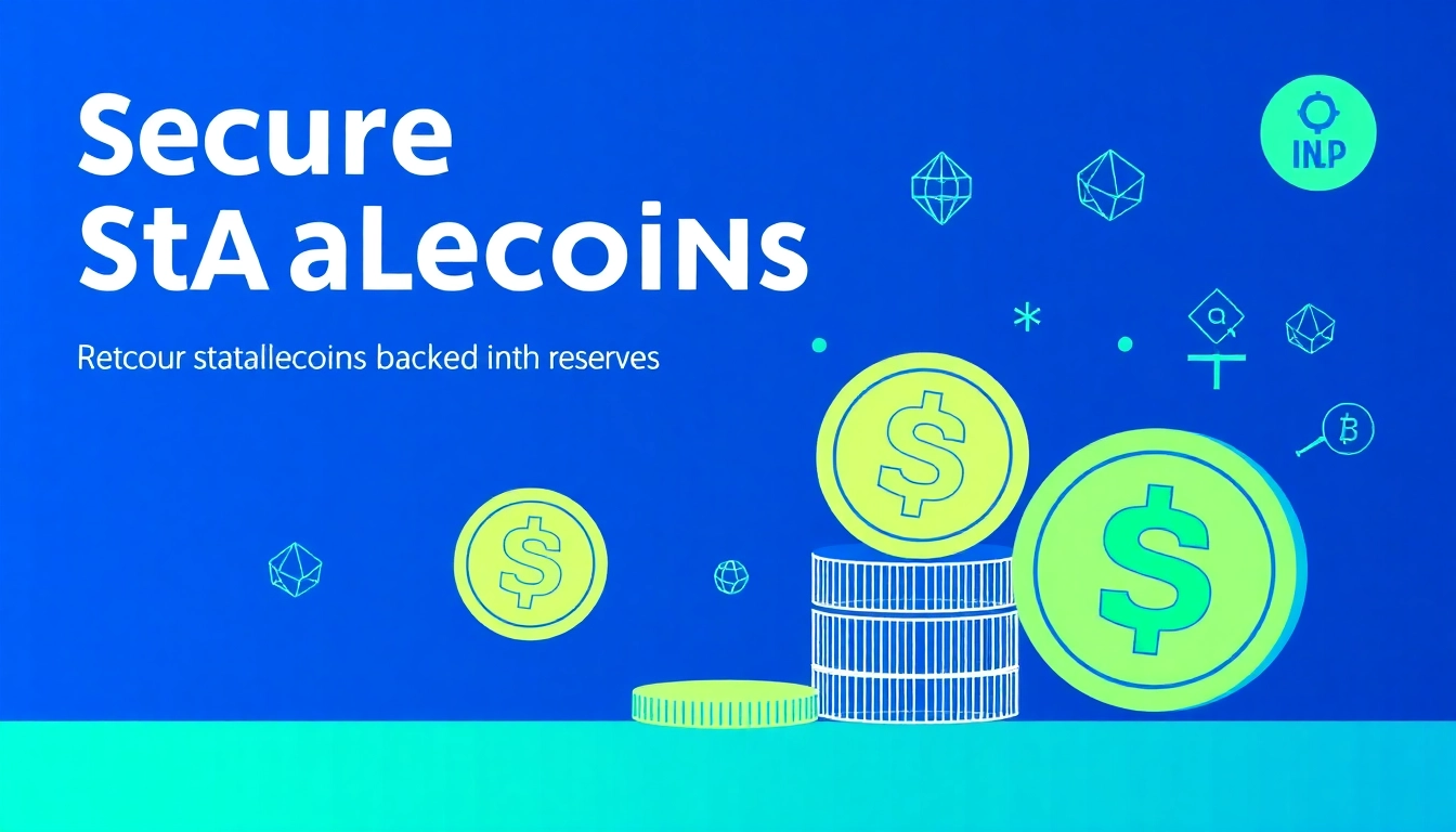 Detailed graphic illustrating stablecoin regulations, showing regulatory icons, digital coins, and security safeguards for clarity and trust.