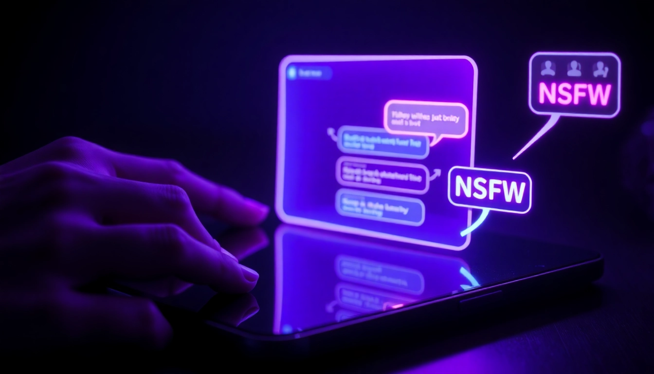 Futuristic AI chatbot interface on a sleek device screen with neon glow and digital textures