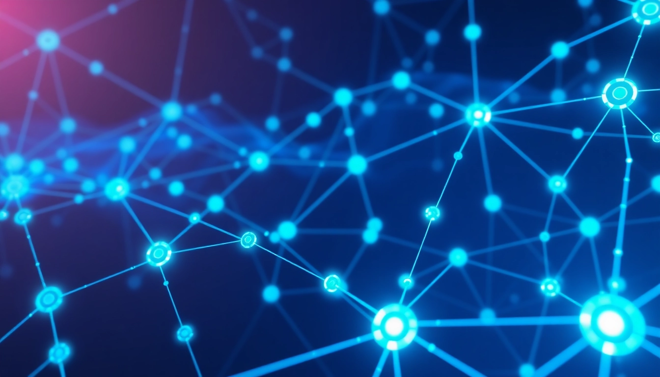 Powerful blockchain infrastructure showcasing secure data links and modern tech integration in