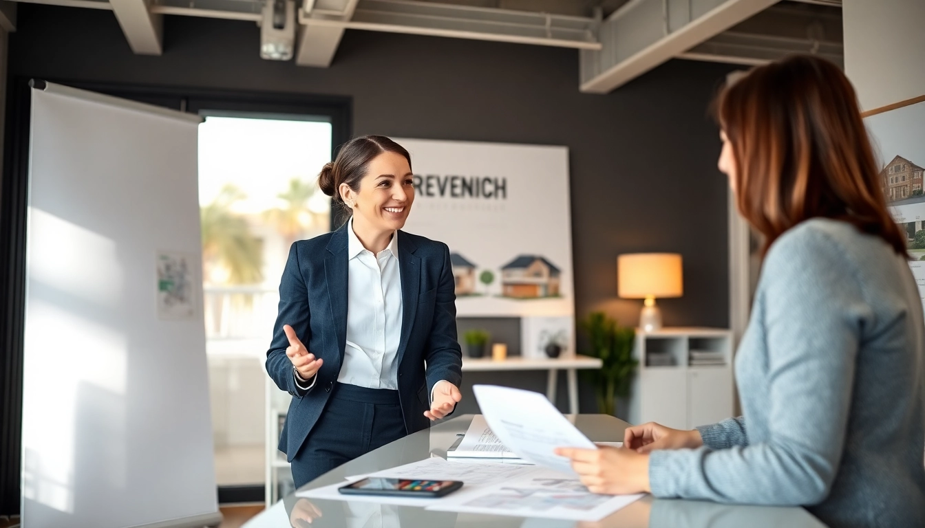 Immobilienmakler Grevenbroich presenting a property in a modern office setting to prospective clients, emphasizing trust and expertise.
