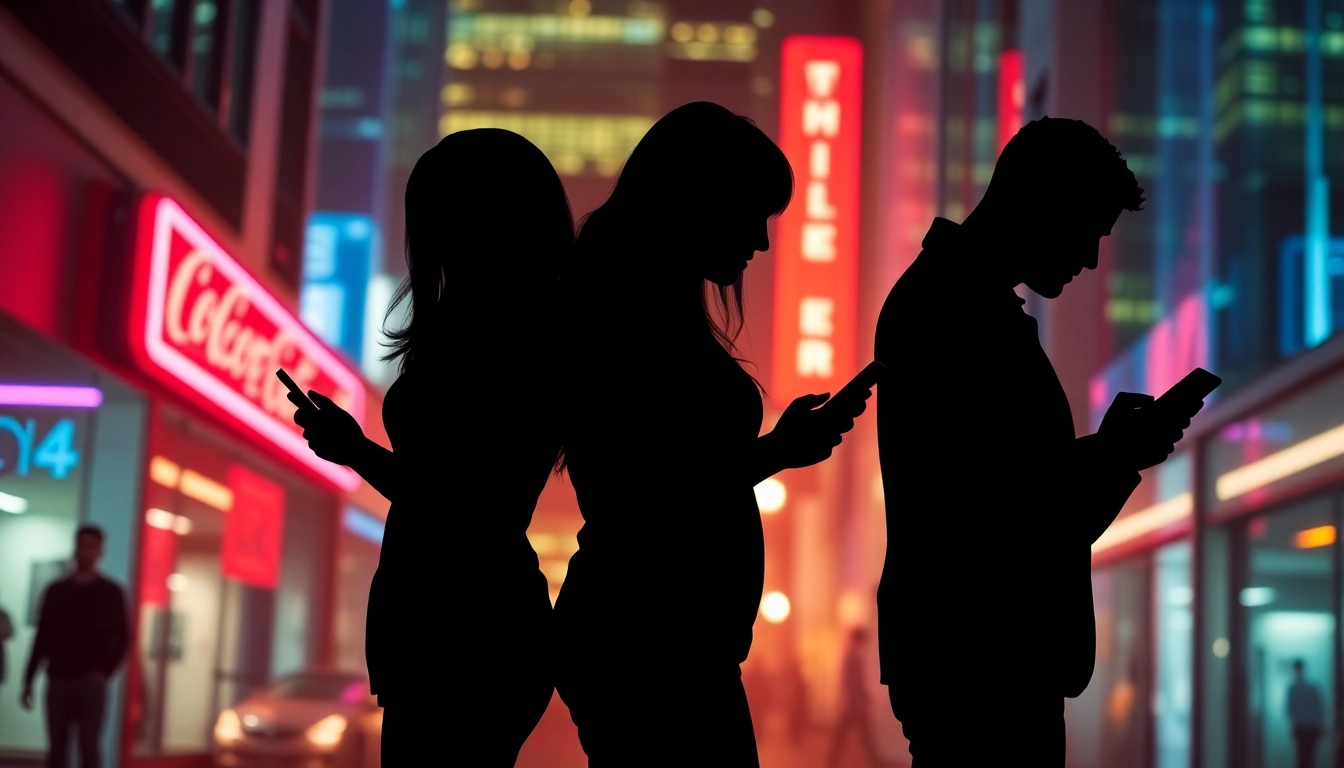Engaging scene of people exchanging annonces sexe through smartphones in a discreet and modern