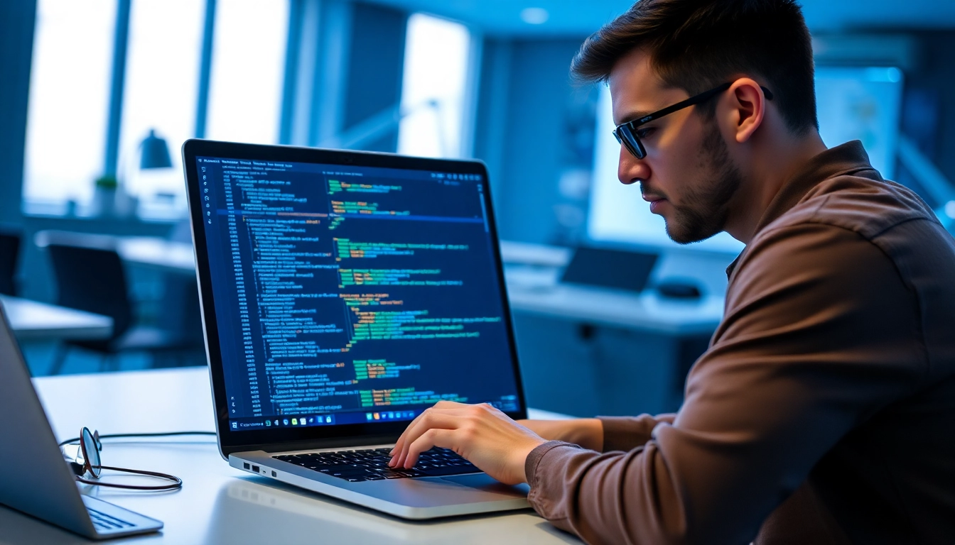 Python developer coding in a modern workspace to attract freelance tech projects