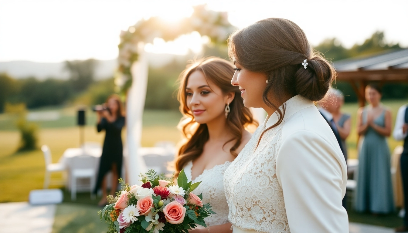 Experienced eskuvoi fotos capturing a beautiful outdoor wedding moment with natural lighting