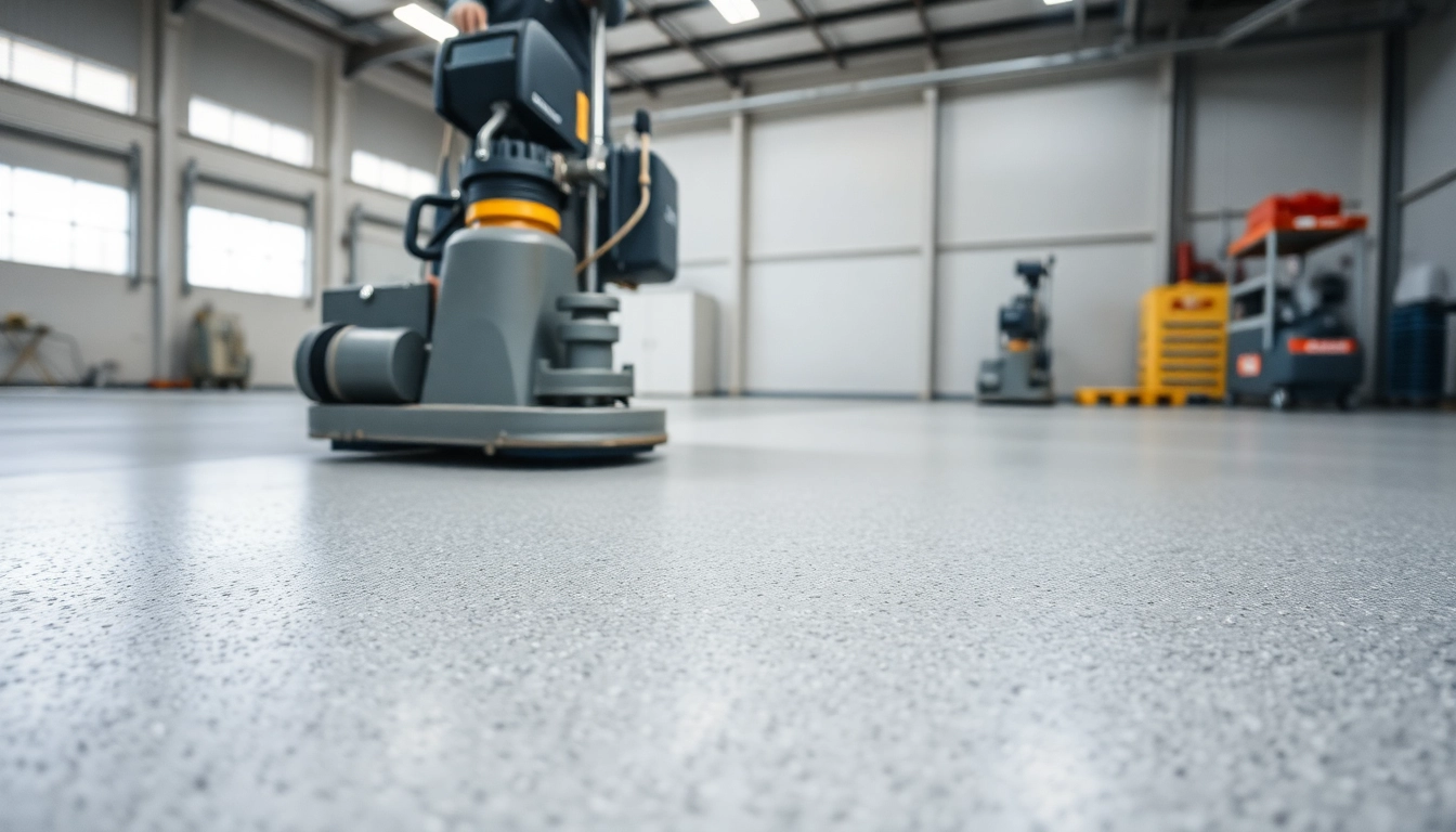 Professional concrete grinding Birmingham technician smoothing a durable industrial floor for